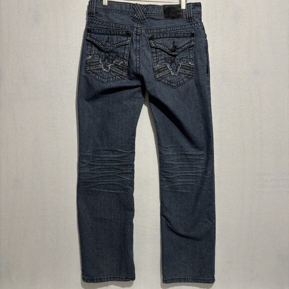 Xtreme Couture Jeans 30 x 32 Y2K Biker Embroidered Flip Pockets Straight Leg - Picture 10 of 16